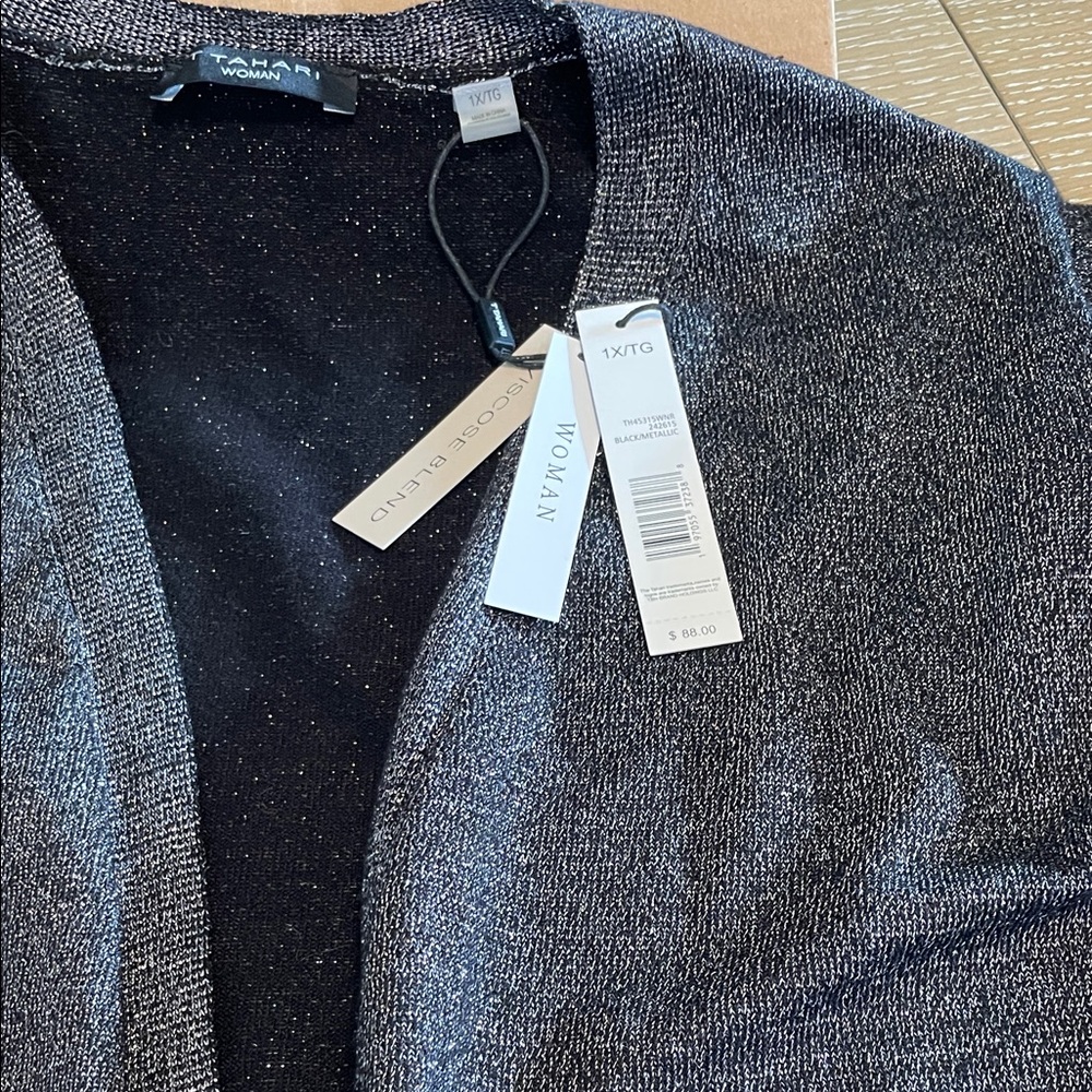 Tahari Black/Silver Shimmer Kimono Cardigan - Picture 10 of 14